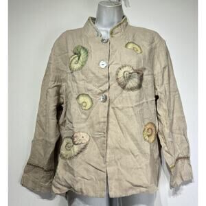 nautical shells beach theme linen hand Painted Lagenlook Art To Wear jacket Top
